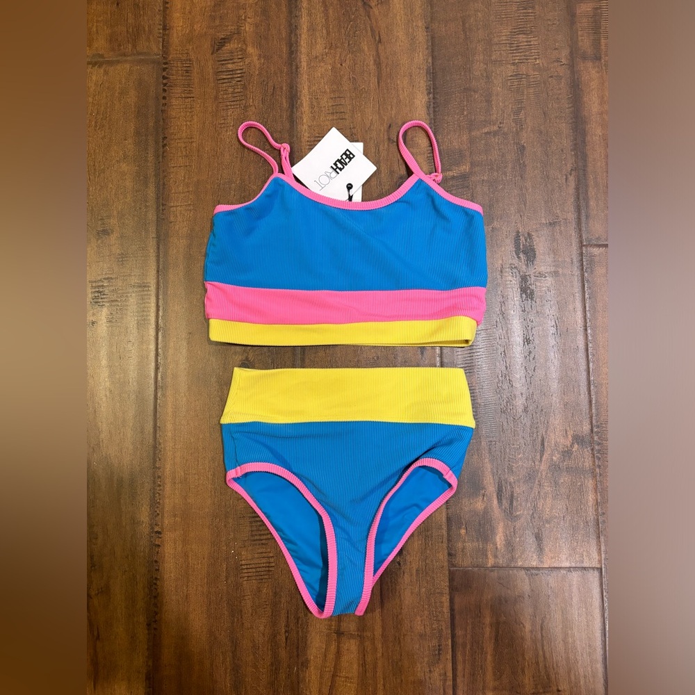 Beach Riot Blue, Pink & Yellow Ribbed Bikini Set - Picture 5 of 8
